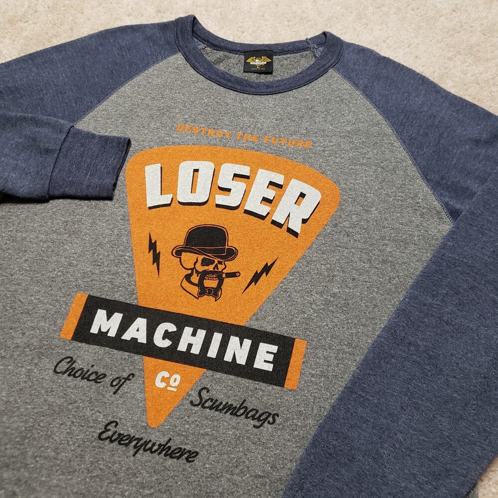 Loser Machine Sweatshirt Mens Large Gray Blue LMC Destroy The Future Sweater